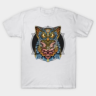 Owl skull horn fire T-Shirt